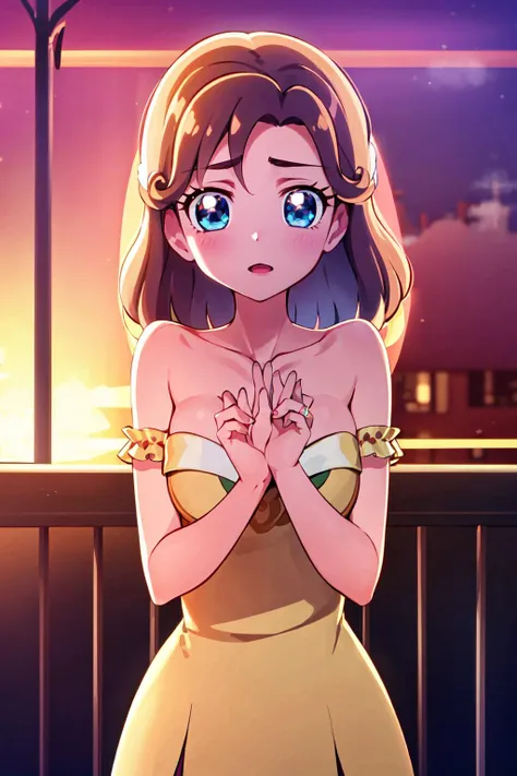 1girl  <lora:green:0.6>  precure  ha , stars sparkle, outdoors night golden sunset mist fog atmospheric haze glow (milkers:0.8) large bokeh xy34    <lora:annaFromFrozen_v10:1>