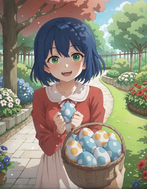 score_9, score_8_up, score_7_up,
povhldg basket of eggs, pov holding, tomu \(tomubobu\),
1girl, dress, garden, red flower, blue flower, tree, dappled sunlight, happy, :d,
sunshine,
<lora:concept_povholding-pony-v2:1>