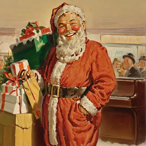Department Store Santa Clause from the 1950s smiling, <lora:Art_Frahm:1>