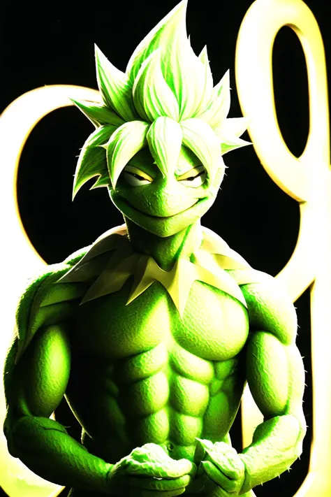 High Quality, Masterpiece, Kermit, <lora:Char_Sigmas_Kermit:1>, SuperSaiyan, blonde hair, super saiyan, spiked hair, aura, electricity, long hair, <lora:Pos_SuperSaiyan:0.7>, solo, upper body, (muscular, muscular male:1.1),