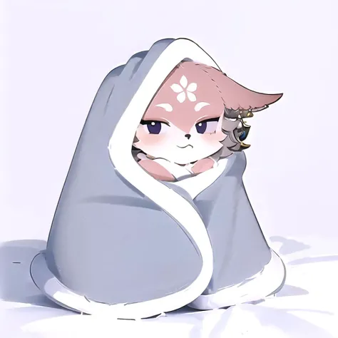 High Quality, Masterpiece, YaeMikoFox, no humans, <lora:Char_GenshinImpact_YaeMikoFox:1>, cozyblanket, chibi, simple background, <lora:Pos_CozyBlanket:1>