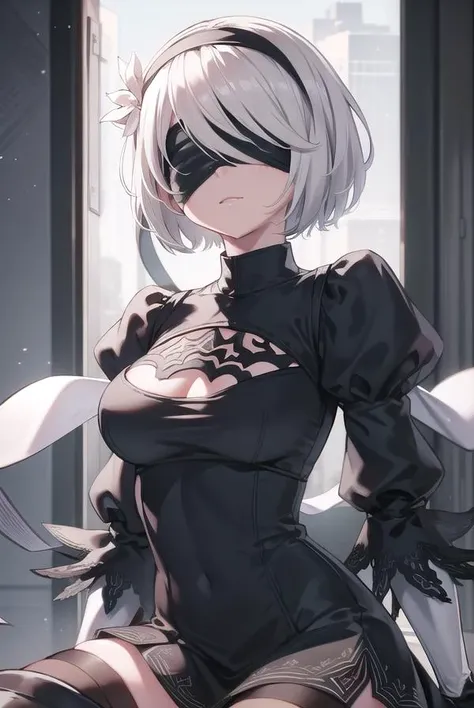 2b, 2b, (black blindfold:1.5), black hairband, blindfold, hairband, short hair, white hair, Angry face.
BREAK hairband, robot, sexy , roupas reveladoras . BREAK looking at viewer,
BREAK (masterpiece:1.2), best quality, high resolution, unity 8k wallpaper, (illustration:0.8), (beautiful detailed eyes:1.6), extremely detailed face, perfect lighting, extremely detailed CG, (perfect hands, perfect anatomy), thong pantie black. Katana.