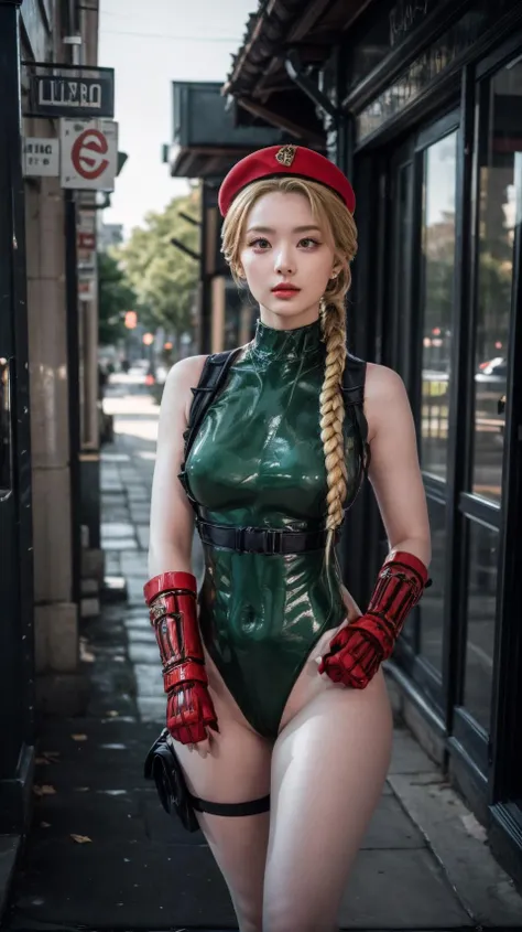 best quality,HDR,UHD,8K,Vivid Colors,solo,front view,(photo_(medium)),(looking at viewer:1.2),(1girl:1.3),(outside:1.5),(standing:1.5),furniture,bright light,<lora:add_detail:1>,<lora:Cammy S1:0.75>,Cammy1,