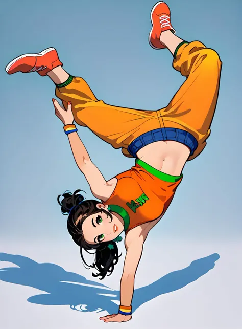 score_9, score_8_up, score_7_up, vibrant color, <lora:classcompxl:1>, classcompxl <lora:bdancepxl:1>, bdancepxl, 1 girl, doing a handstand, onehanded stand, breakdance pose, holding leg, pov