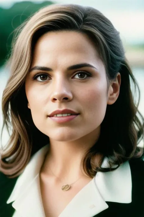 photo of HayleyAtwell2, half shot, hyper realistic photograph, detailed face, film grain, Kodak portra 800, f1.8,