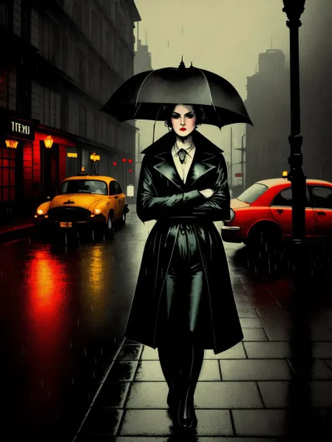 <lyco:jasmine sam-v2.0:1> artstyle, sketch, color, man, Film Noir, Mysterious, Femme Fatale, Rainy Cityscape, Vintage Taxi, Dimly Lit Backstreet, Noir-inspired Clothing, Wet Pavement, Moody Nighttime Background, Enigmatic Pose, Leaning on Car, Dramatic Streetlamp Illumination, Symmetrical Composition, Deep Depth of Field, Noir Color Palette, High Contrast