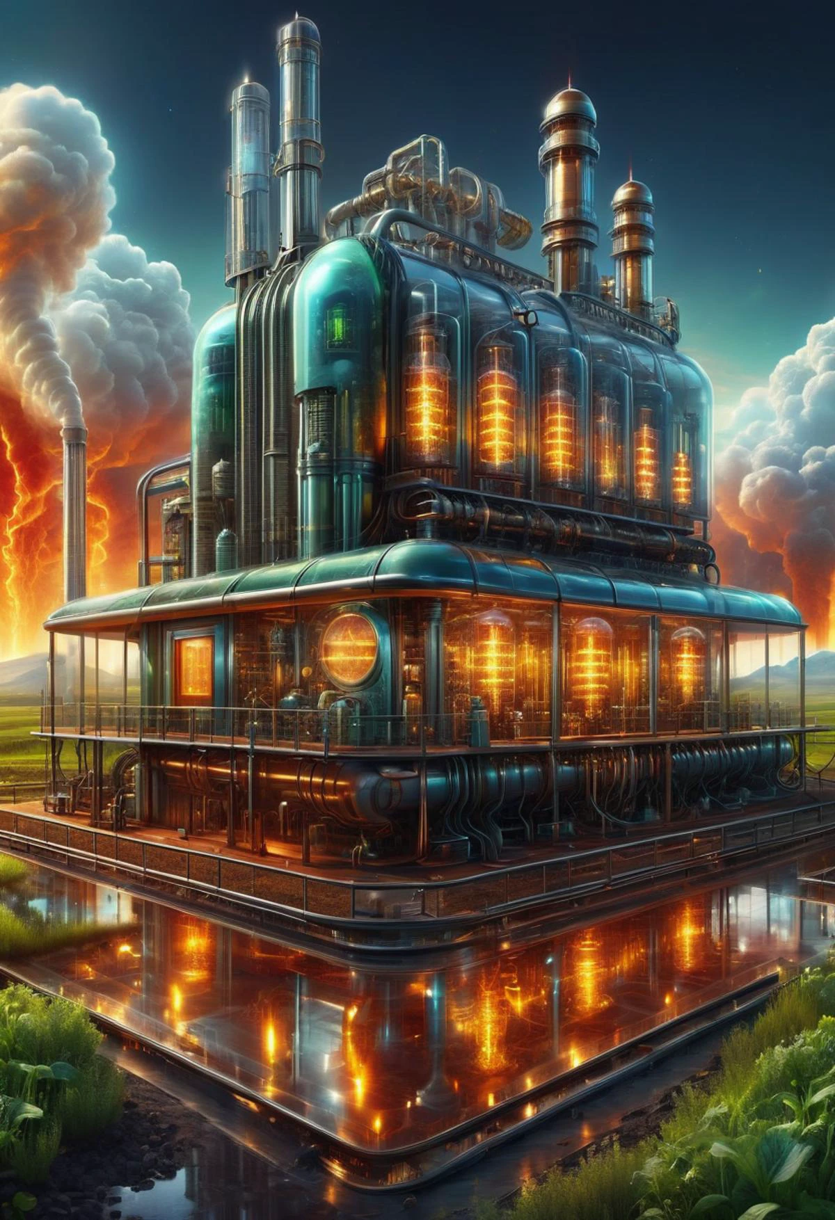 DonMN1x137ub35XL hyper detailed masterpiece, dynamic realistic digital art, awesome quality,corky geothermal plant,engineering labs panorama,inferno bungalow screen space reflections (ssr),supernova, systematic,farm-to-table,arresting,patina , <lora:DonMN1x137ub35XL:1>