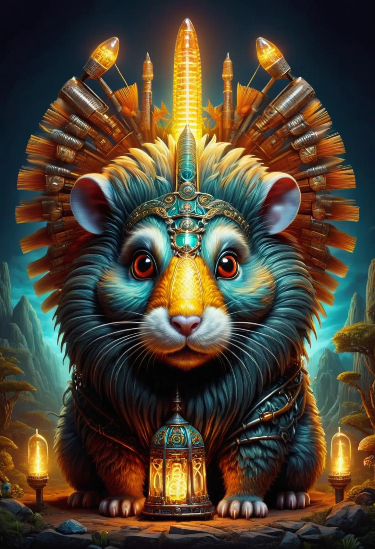 DonMN1x137ub35XL, fusion of lamassu,hamster,adze,baba yaga,siren , <lora:DonMN1x137ub35XL:1>