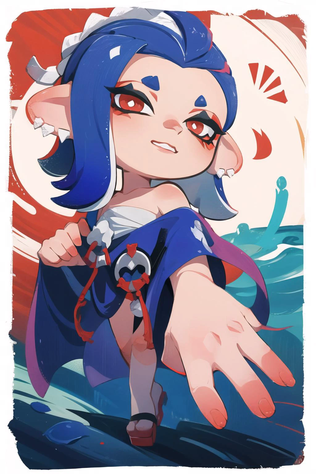 Highly detailed, High Quality, Masterpiece, beautiful, solo, border, chibi, <lora:Style_Onmyoji:1>, shiver, inkling, splatoon, <lora:Char_Splatoon_Shiver:0.8>