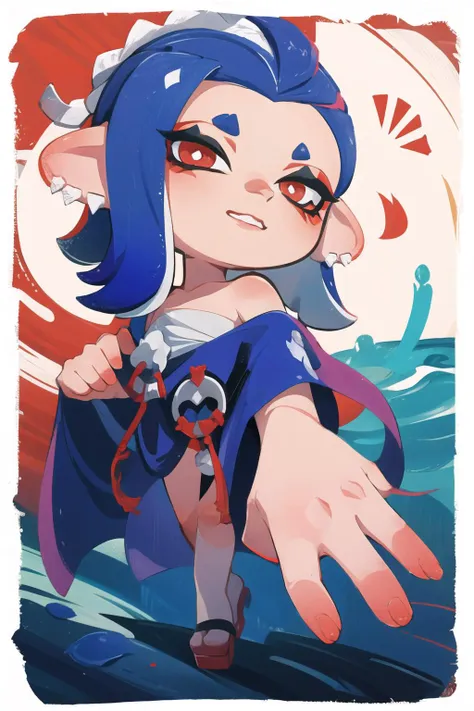 Highly detailed, High Quality, Masterpiece, beautiful, solo, border, chibi, <lora:Style_Onmyoji:1>, shiver, inkling, splatoon, <lora:Char_Splatoon_Shiver:0.8>