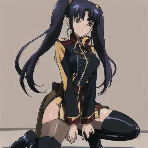 <lora:Salia_Crossange-10:1>masterpeace,best quality,Salia_Crossange, 1girl, solo, long hair,thighhighs, long sleeves, twintails, brown eyes, blue hair, pantyhose, boots, belt, black footwear, uniform, military uniform, thigh boots,all fours,doggystyle