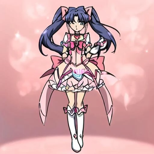 masterpiece, best quality, 1girl, red eyes, black hair, bangs, short hair,white thighhighs, garter straps, magical girl, pink skirt, heart hair ornament, <lora:Ryoshu-05:1>, <lora:queenofhatred_2385:1>