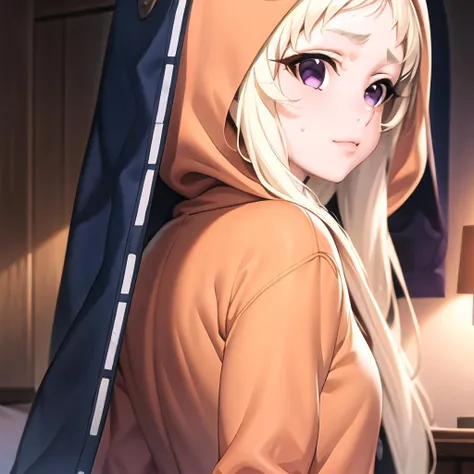 best quality, masterpiece, ultra-detailed, 1 girl, solo, yomozuki runa, blonde hair, purple eyes, long hair, school uniform, kigurumi, black animal ears