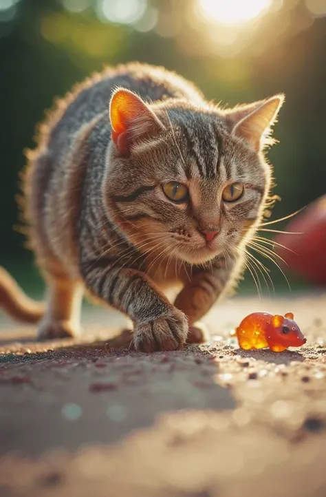 cat chasing a gummy mouse (shallow depth of field:0.6), highly detailed, high budget, (bokeh:0.6), film grain, grainy , <lora:RMSDXL_Darkness_Cinema:0.8> <lora:MJ52:0.4> <lora:GummiRay:1>