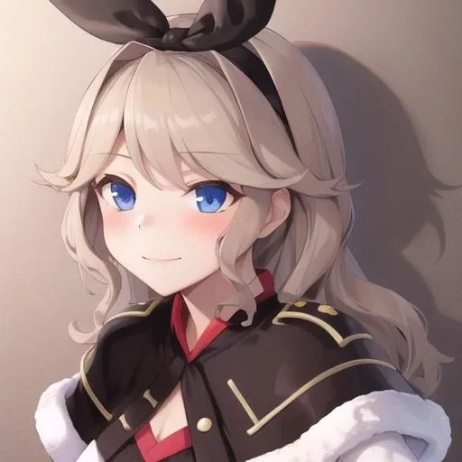 (masterpiece, best quality:1.2),illustration,8k,hd,1girl,solo,upper body,(portrait:1.2),dorsetshire (azur lane),black hairband,black legwear,black ribbon,white coat,black skirt,blue eyes,blush,boots,medium breasts,brown footwear,capelet,hair ribbon,hairband,light brown hair,long hair,long sleeves,miniskirt,ribbon,skirt,smile,wavy hair,zettai ryouiki,<lora:Dorsetshire(azur):0.8>,
