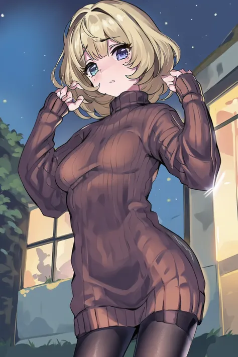 (best quality, high definition, masterpiece:1.2,), Illustration, night, 1girl, (naked sweater),pantyhose,<lora:TakagakiKaedeV3:1> <lora:thickerLinesAnimeStyle_loraVersion:0.8>