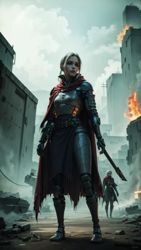 female, woman, cyberfusion, elite robot mercenary rogue wearing battle armor, chromatic cape, cyberpunk scene,dark fantasy atmosphere, <lora:EnvyBeautyMix24:0.6> <lora:adventurers_v1:0.4> <lora:cyberfusion_3Drender:0.5>