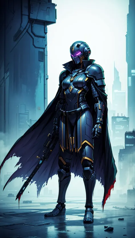 female, woman, cyberfusion, elite robot mercenary rogue wearing battle armor, chromatic cape, cyberpunk scene,dark fantasy atmosphere, <lora:EnvyBeautyMix24:0.6> <lora:adventurers_v1:0.4> <lora:cyberfusion_3Drender:0.5>