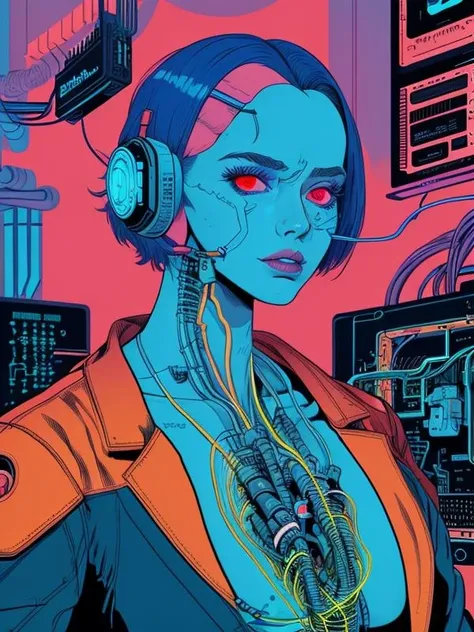 cyberpunk woman connected to cyberspace, wires, cables, tubes, complex, surreal, futuristic, three fourth perspective, high tech, line art, (flat colors),  masterpiece, high quality, 8k, best_quality, 
<lora:lineart:1>,