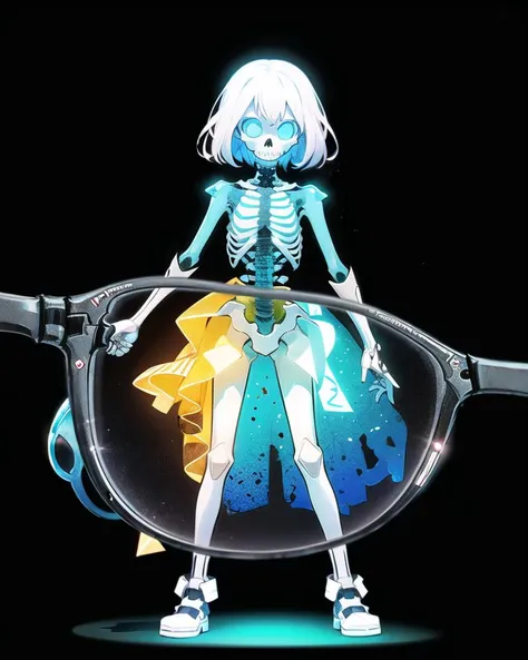 1girl, standing, arms at sides,
<lora:x-ray_glasses:1.2>, (X-ray vision:1.4), eyewear view,
gradient, white background,
<lora:transparent_specimen_v1:0.2>, TMHH, gem, transparent, skull, x-ray, skeleton, bone, glowing, crystal, colorful, silhouette, surreal, abstract, still life, transparent specimen,