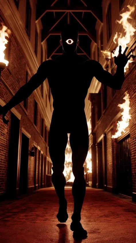 high res, horror theme, seek, solo, no humans, monster, no mouth, darkness, black eyes, cyclops eye, silhouette, dripping, standing, point, solo, room, wooden old hotel hallway with red tapestry and arched windows, sidelit, darkness, evil, running pose, hands stretched to grab, (red fire, dark hands out of walls},(profiles:0.6)<lora:seek-09:1>, film grain, bokeh, debris, (realistic skin texture)