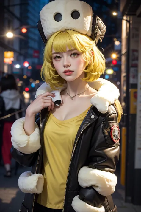 <lora:Hook:1> 1girl, fur hat, (yellow eyes:1.2), blonde hair,