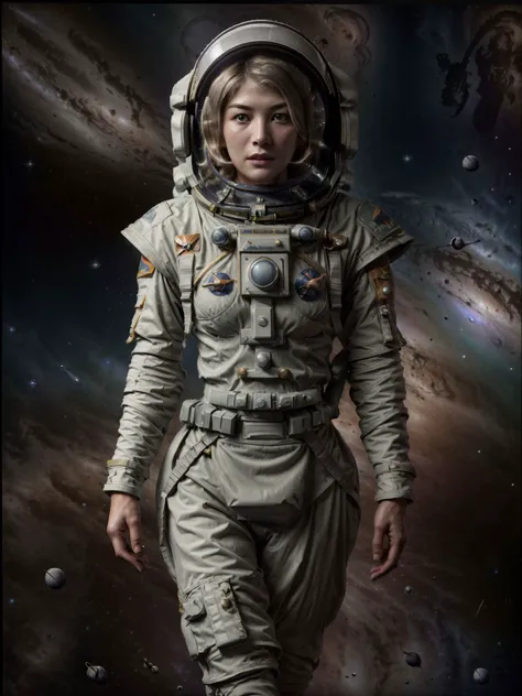 detailed photo portrait of ((rosapike)), beautiful woman, face, detailed eyes, hair, 1girl, (photographic:1.3), (RAW photo:1.3), (ultra wide lens:1.3), (far shot:1.3), (an astronaut taking selfie floating on space:1.4), soldier, spacesuit, holding a rifle, fighting, war, battle, (helmet on:1.3), (infinite space behind her:1.3), (no gravity:1.1), soft lighting, film grain, Fujifilm XT3, dslr, masterpiece, best quality, realistic, high-quality, realistic works, ultra-high details, 8k uhd, real skin materials, <lyco:add_detail:.5>, astra militarum, imperial guard, wh40k, <lyco:whsororitas_v4:.3>, <lyco:ww1ger_v0.1:.5>, grey and green spacesuit, armor, detailed eyes, sharp focus, <lyco:Saint Celestine MK1 by CARAXES:.3> saint celestine, toned abs, fit body, detailed skin texture