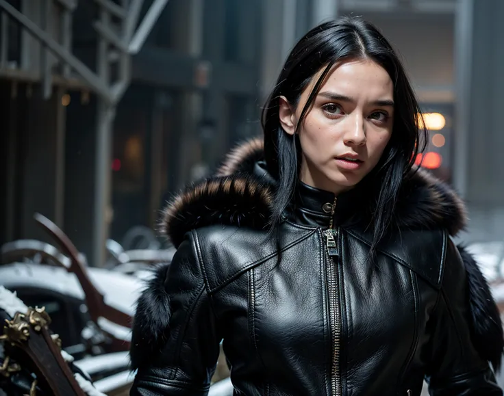 (photorealistic:1.5) perfect photo of one young girl that lived with monsters , and now leads the people through fire to battle them . autumn time, action poses, (intricately detailed clothing), (leather and fur and animal skin clothing:1.4), (jet black hair:1.5), long hair , epic, beasts, wizards, warriors, ancient time fantasy world setting, realism, cinematic lighting, greg rutkowski, wlop, swords, axes, hammers, spears, ruined cities, burned fields, spells, flame, ice, wind