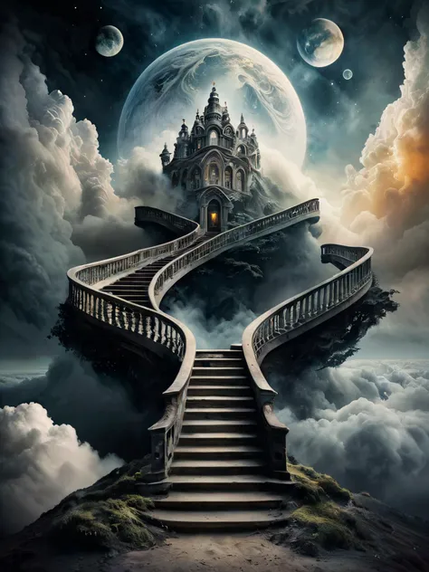 Stairway to heaven, built on clouds, carried to the sky.
Fantasy style. Fantasy dreamlike art. Mystical, misty.
Swirling watercolor,
Surreal Harmony,
<lora:RMSDXL_Enhance:1>
<lora:add-detail-xl:1>
<lora:Surreal Harmony:1>
<lora:The_Dark_Side_of_the_Earth:0.2>