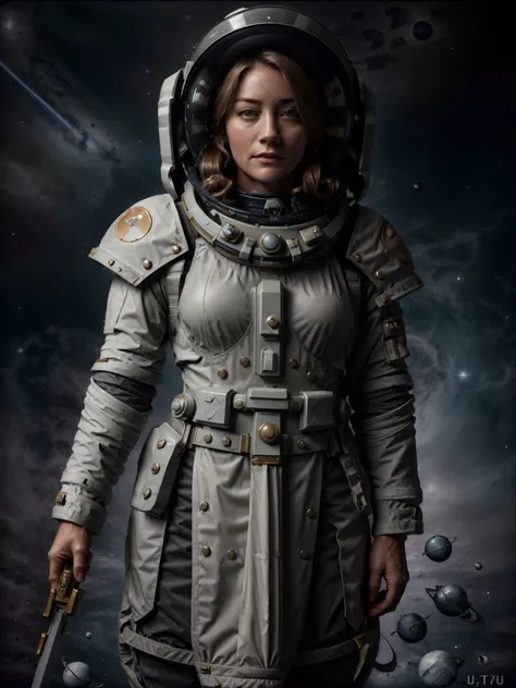 detailed photo portrait of ((cybsheph)), beautiful woman, face, detailed eyes, hair, 1girl, (photographic:1.3), (RAW photo:1.3), (ultra wide lens:1.3), (far shot:1.3), (an astronaut taking selfie floating on space:1.4), soldier, spacesuit, holding a sword, fighting, war, battle, (helmet on:1.3), (infinite space behind her:1.3), (no gravity:1.1), soft lighting, film grain, Fujifilm XT3, dslr, masterpiece, best quality, realistic, high-quality, realistic works, ultra-high details, 8k uhd, real skin materials, <lyco:add_detail:.5>, astra militarum, imperial guard, wh40k, <lyco:whsororitas_v4:.3>, <lyco:ww1ger_v0.1:.5>, grey and green spacesuit, armor, detailed eyes, sharp focus, <lyco:Saint Celestine MK1 by CARAXES:.3> saint celestine, toned abs, fit body, detailed skin texture