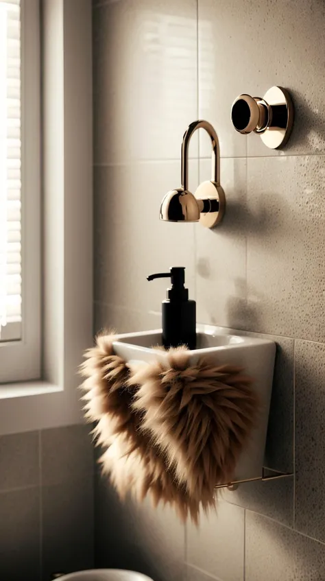 <lora:FluffyStyle:1> FluffyStyle ceramic bathroom accessories set with minimalist appeal