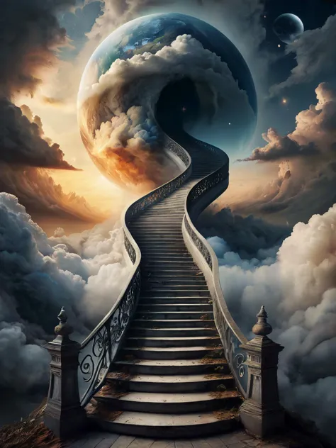 Stairway to heaven, built on clouds, carried to the sky.
Fantasy style. Fantasy dreamlike art. Mystical, misty.
Swirling watercolor,
Surreal Harmony,
<lora:RMSDXL_Enhance:1>
<lora:add-detail-xl:1>
<lora:Surreal Harmony:1>
<lora:The_Dark_Side_of_the_Earth:0.2>
