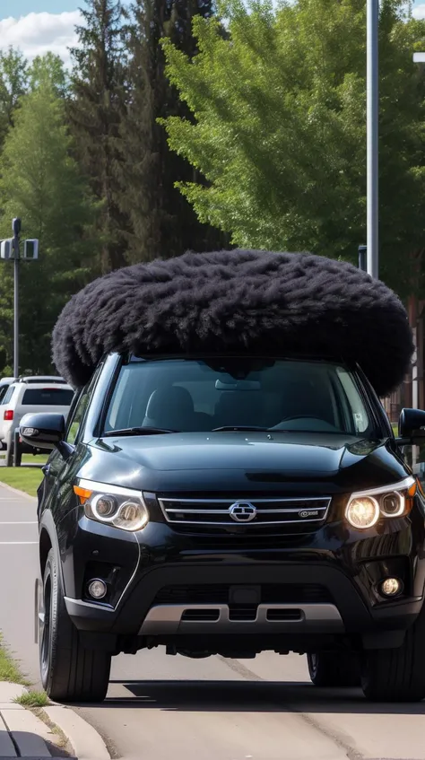 RAW photo, <lora:FurryStyle:1> FurryStyle A black compact crossover parked at a suburban park. <lora:add_detail:0.5> Intricate details