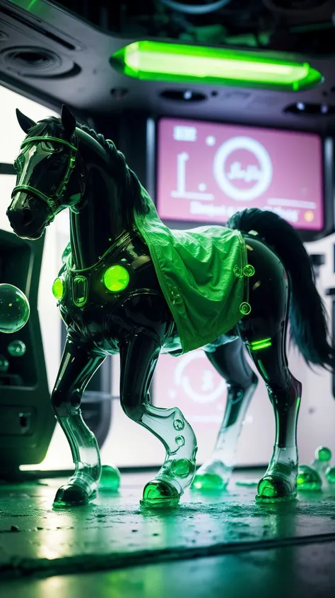 gelatintech Neon_green Horse blanket see-through, transparent, gelatinous skin, scifi <lora:GelatinTech-20:1>