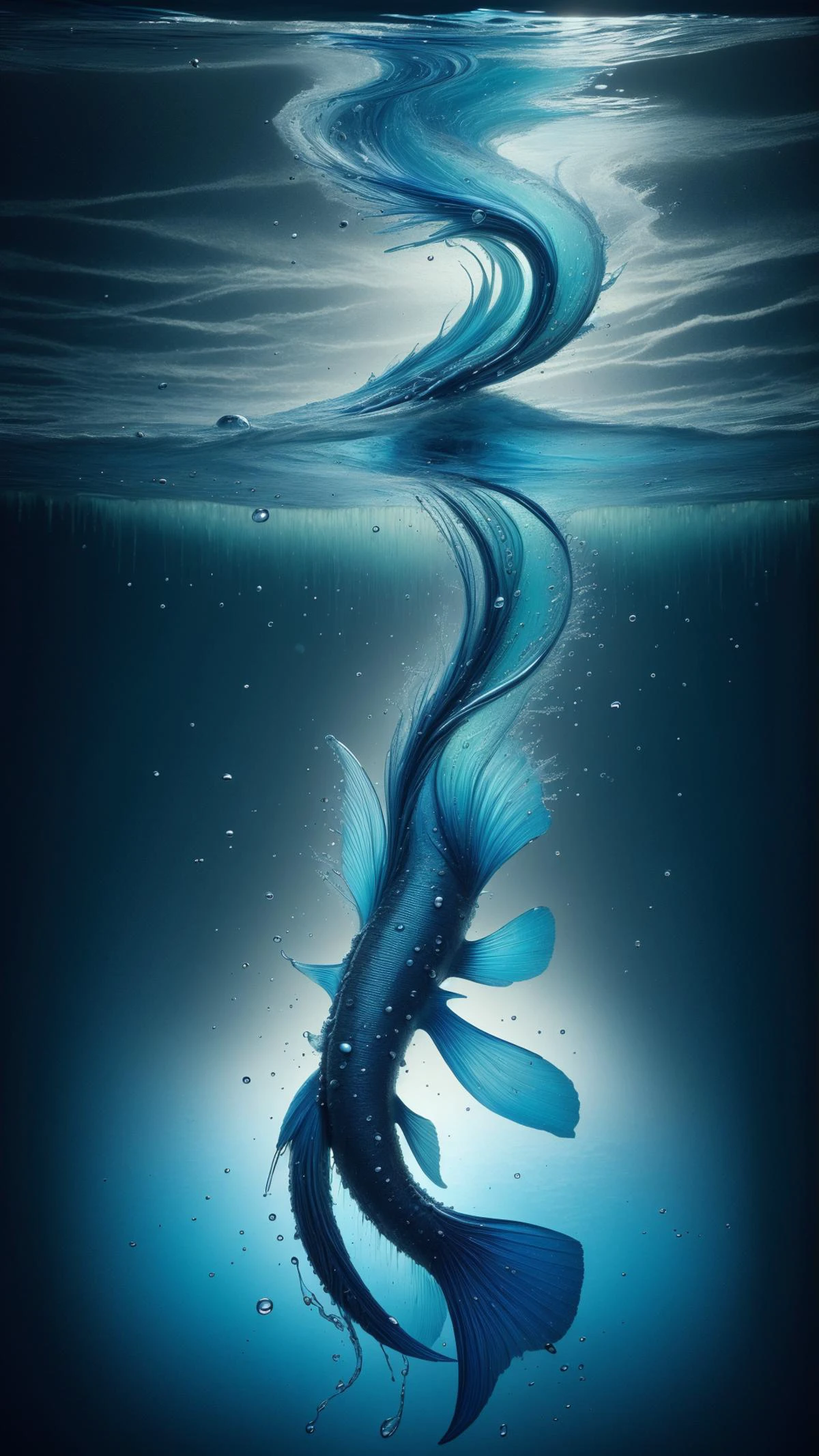 <lora:ElementWater:1.0>ElementWater fish, nature inspired, water, wet, drops, (Masterpiece:1.3) (best quality:1.2) (high quality:1.1)
