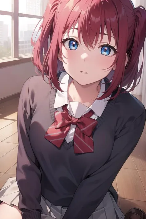 rubykurosawa, <lyco:rubykurosawa-lyco-nochekaiser:1>,
ruby kurosawa, aqua eyes, medium hair, red hair, two side up, twintails, (flat chest:1.2),
BREAK black socks, bow, bowtie, brown footwear, buttons, grey sailor collar, grey skirt, loafers, long sleeves, miniskirt, pleated skirt, sailor collar, school uniform, serafuku, shirt, shoes, skirt, uranohoshi school uniform, white shirt, winter uniform, yellow bow, yellow bowtie,
BREAK looking at viewer,
BREAK indoors, classroom,
BREAK <lyco:GoodHands-beta2:1>, (masterpiece:1.2), best quality, high resolution, unity 8k wallpaper, (illustration:0.8), (beautiful detailed eyes:1.6), extremely detailed face, perfect lighting, extremely detailed CG, (perfect hands, perfect anatomy),