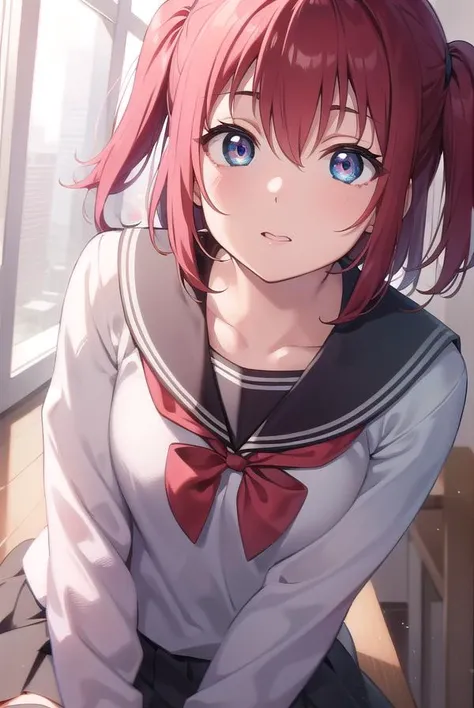 rubykurosawa, <lyco:rubykurosawa-lyco-nochekaiser:1>,
ruby kurosawa, aqua eyes, medium hair, red hair, two side up, twintails, (flat chest:1.2),
BREAK black socks, bow, bowtie, brown footwear, buttons, grey sailor collar, grey skirt, loafers, long sleeves, miniskirt, pleated skirt, sailor collar, school uniform, serafuku, shirt, shoes, skirt, uranohoshi school uniform, white shirt, winter uniform, yellow bow, yellow bowtie,
BREAK looking at viewer,
BREAK indoors, classroom,
BREAK <lyco:GoodHands-beta2:1>, (masterpiece:1.2), best quality, high resolution, unity 8k wallpaper, (illustration:0.8), (beautiful detailed eyes:1.6), extremely detailed face, perfect lighting, extremely detailed CG, (perfect hands, perfect anatomy),