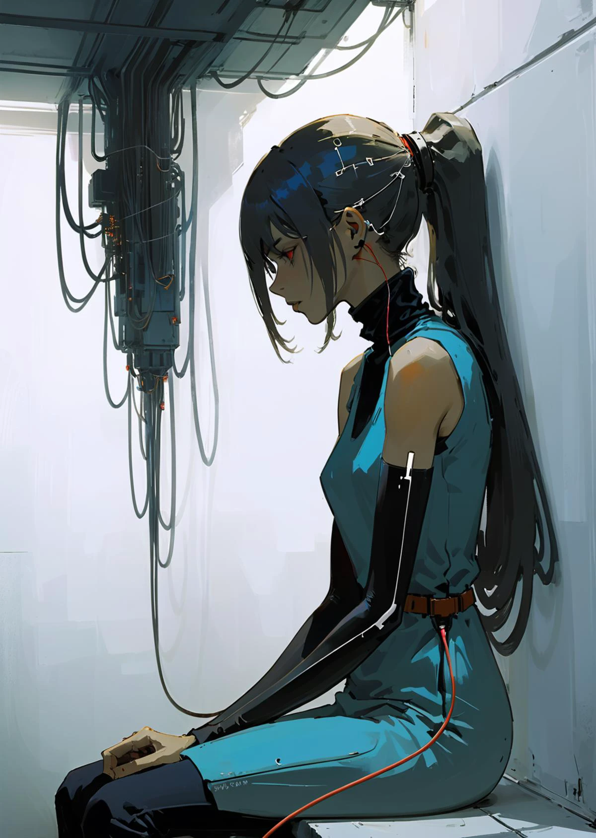 1 woman cyborg
resting
wires and tubes connected to wall
long hair
turtleneck
sleeveless
ghost, demons
detailed background
shadow
by Yoji Shinkawa
Zdzislaw Beksinski
( SimplepositiveXLv1:0.7)