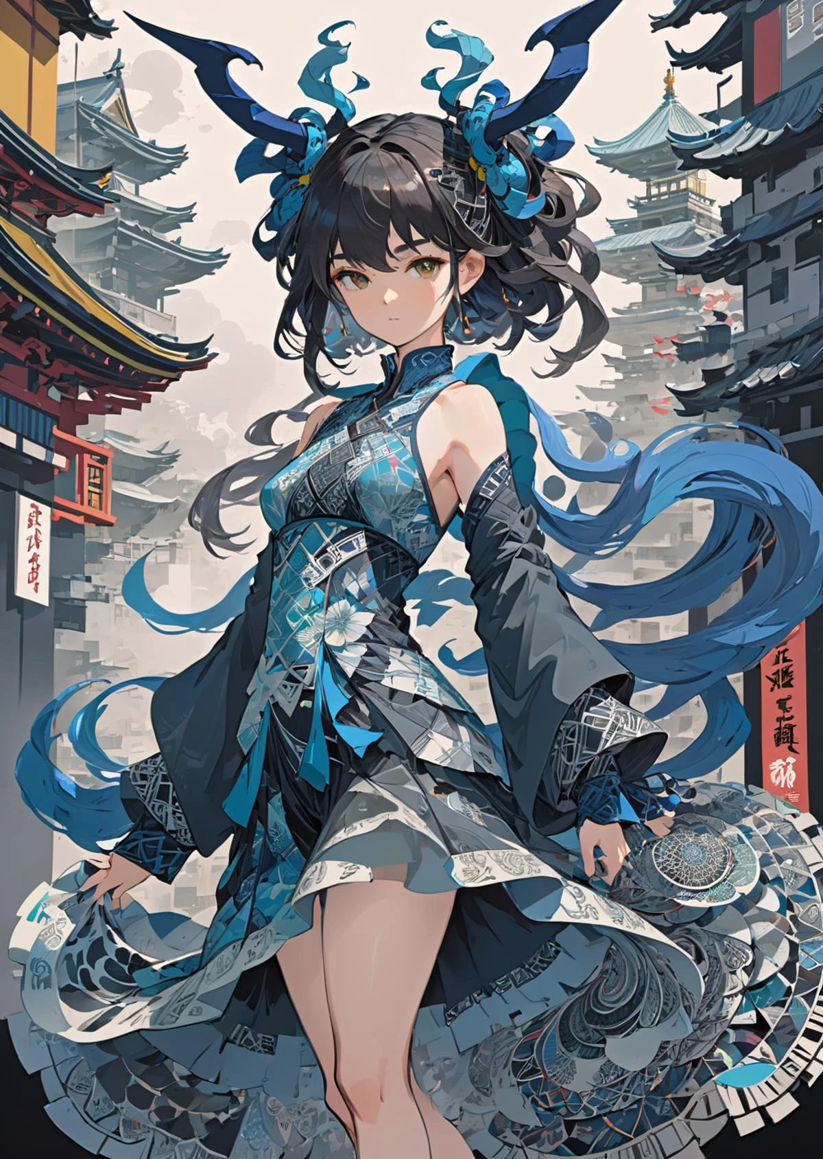 1girl, nihon, oni, ultra detailed, beautiful and aesthetic, masterpiece, best quality, realistic, zentangle, mandala, tangle, entangle, fractal art, extremely detailed, dynamic angle, the most beautiful form of chaos, elegant, a brutalist designed, vivid colors, romanticism, silk,
(art by Yoji Shinkawa Yoshitaka Amano Hiroshi Yoshida )