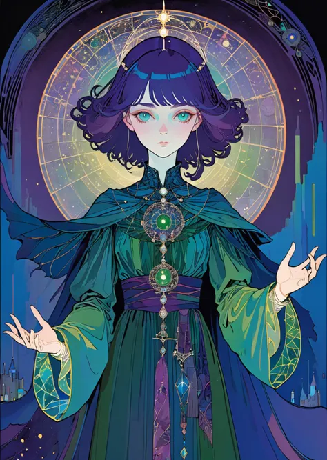 1 female
casting spells
detailed face, detailed hand,
fantasy,
Aurora Borealis
dramatic lighting
shadows
(art by   Harry Clarke )