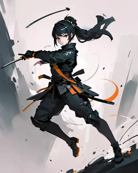 1 female ninja, jump, battle stance, negative space
( 8k, art by Benedick Bana Ashley Wood )