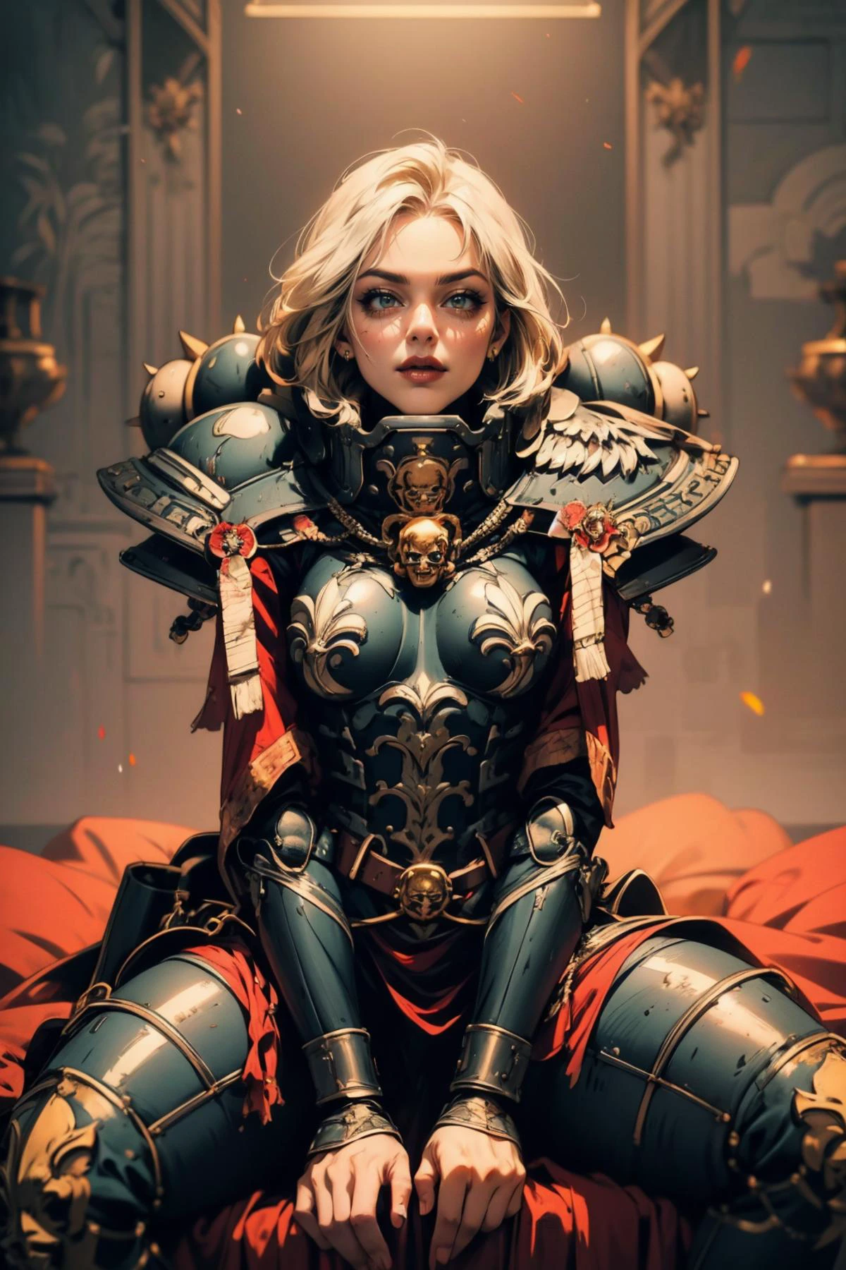 (masterpiece:1.4), (intricate:1.2), (detailed:1.2), (vibrant colors:1.2), BREAK,
(edgAdepta:1.2), (sitting:1.0), (cap:1.0), (power armor:1.0), (shoulder armor:1.0), (skull emblem:1.0), <lora:edgWar40KAdeptaSororitas:1.0>, (spread legs), <lora:mlegs1-000015:0.8>