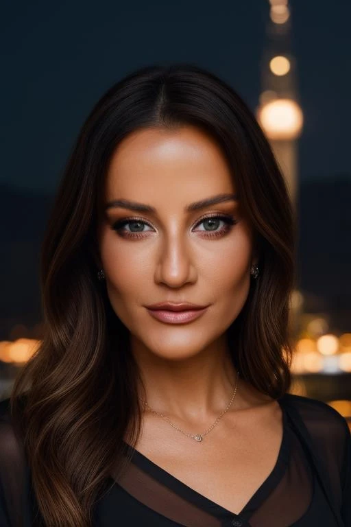 kayadamslora, (wearing a black blouse:1.4),(RAW photo, best quality), (realistic, photo-realistic:1.4), masterpiece, an extremely delicate and beautiful, extremely detailed, 2k wallpaper, Amazing, finely detail, extremely detailed CG unity 8k wallpaper, ultra-detailed, highres, soft light, beautiful detailed girl, extremely detailed eyes and face, beautiful detailed nose, beautiful detailed eyes,cinematic lighting,city lights at night,perfect anatomy,<lora:kayadamslora:1> <lora:add_detail:1>