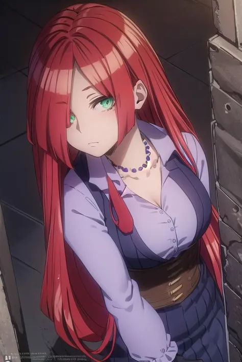 kirukahasaki, <lora:kiruka hasaki movie2-lora-nochekaiser:1>,
kiruka hasaki, long hair, red hair, (green eyes:1.3), (forehead:1.2),
BREAK thighhighs, gloves, boots, choker, black footwear, shirt, purple shirt, collared shirt, collarbone, necklace, belt, corset, skirt, long sleeves, cleavage,
BREAK outdoors,
BREAK looking at viewer, (cowboy shot:1.5),
BREAK <lyco:GoodHands-beta2:1>, (masterpiece:1.2), best quality, high resolution, unity 8k wallpaper, (illustration:0.8), (beautiful detailed eyes:1.6), extremely detailed face, perfect lighting, extremely detailed CG, (perfect hands, perfect anatomy),