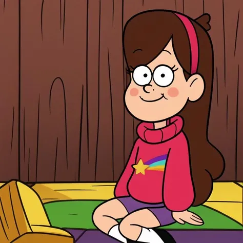 1girl, solo, sexy,  Mabel pines, long hair, small breasts, naked, brown eyes, lipstick, portrait, smile, large penis, saliva, deepthroat 