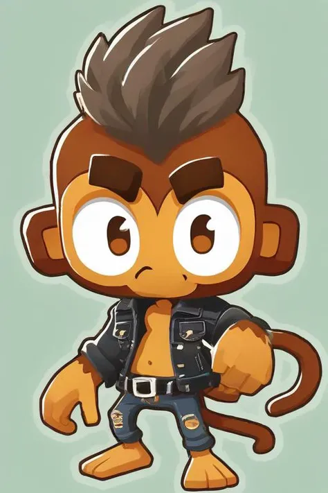 <lora:PE_BTD6Style:1> PEBTD6Style,cartoon,
Monkey wearing punk outfit,Mohawk hairstyle
