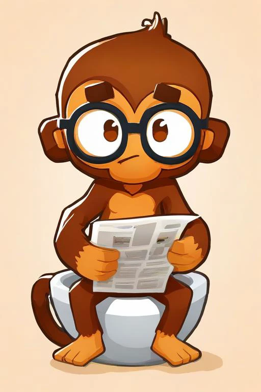 <lora:PE_BTD6Style:1> PEBTD6Style,cartoon,
Monkey sitting on toilet, reading newspaper,glasses