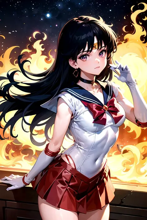 Sailor Mars、Black Hair、Big Breastini Pleated Skirt、Panty shot