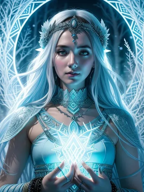 Beautiful goddess of ice, wearing a circlet of smoke, frost magic, intricately designed gothic, glim light, style of Alex grey, Laurie Greasley and Satoshi Kon, atmospheric, highly detailed, dramatic lighting, by mohrbacher and alphonse mucha, trending on artstation