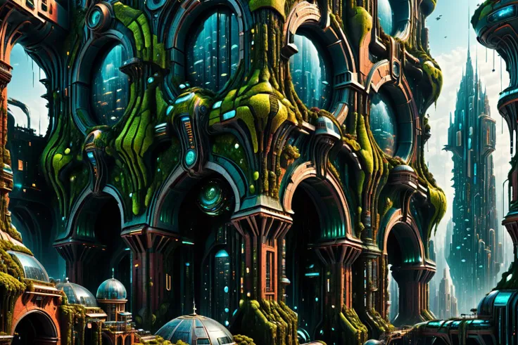 <lora:xl_more_art-full_v1:0.7>, (best quality:1.5), (hyperrealism:1.3), (intricate emotional details:1.5), (ultra detailed), (sharp focus), (sharp details), detailed digital illustration of a [Ruined city surrounded by enchanted vines:Futuristic floating cityscapes above oceans:0.5], Science Fiction, <lora:cine:0.7> cin3 , <lora:EnvyGardencoreXL01:0.7>, <lora:EnvyArabicArchitectureXL01:0.7>